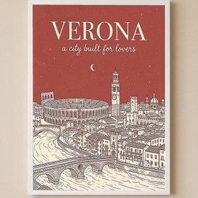 Resim Verona Line Art Print - Rust Arena Ponte Pietra Skyline Wall Art - Wooden Frame - White / 12 x 16" (30x40 cm) 