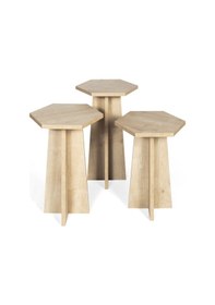 Resim Hexa Altıgen 3lü Zigon Sehpa, Mantar Sehpa, Şık, Modern Safir Meşe Safir Meşe 