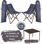 Resim Bag The Joy Ahşap Katlanır Masa Sandalye Seti Antrasit Iskelet Lacivert Kılıf, 70x70x55 Antr Masa 