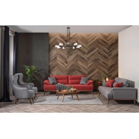 Resim Weltew Home Milano Koltuk Takımı 3+3+1+1 Kırmızı-Gri 