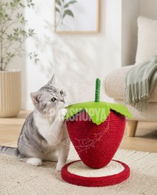 Resim PATİSHOPYA Kedi Tırmalama Çilek Model Hasır Kedi Tırmalama Oyuncağı 27x18 Cm Sabit Tabanlı Eğlenceli Kedi Oyuncağı 