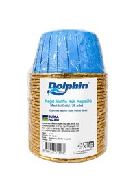 Resim Dolphin Muffin Kağıt Karton Mavi Altın Cupcake Kek Kalıbı Kapsülü Kabı - 25 Adetlik 3 Paket 