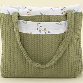 Resim Bebek Bakım Çantası - Açık Yeşil Örgü - Yapraklar 