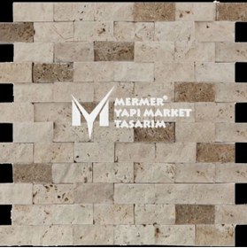 Resim MYM Mermer Yapı Market Tasarım İkili Mix Traverten Patlatma Mozaik 