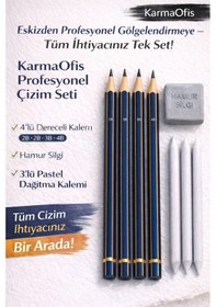 Resim Profesyonel Çizim Seti 4 Lü Dereceli Kalem 2b-2b-3b-4b + Hamur Silgi+3 Lü Pastel Dağıtma Kalemi 