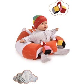 Resim Oyuncaklı Bebek Oturma Destek Minderi - Devrilmez Bebek Koltuğu - Büyük Bebek Oturağı Turuncu Beyaz 