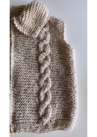 Resim Bej El Örgü Sıfır Kollu Bebek Yeleği Bej 