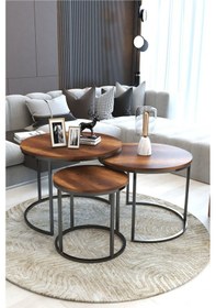 Resim Faymend Giant Lüks 3'lü Orta Sehpa Modern Siyah Barok Siyah 