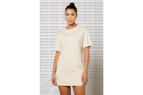 Resim Nike Sportswear Organic Cotton Short Sleve Dress Nakış Swooslu Bej Elbise 