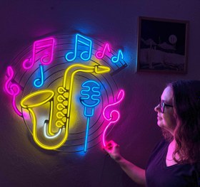 Resim Saksafon Neon Tabela - Kumandasız 