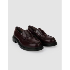 Resim Cabani %100 Hakiki Deri Bordo Açma Kadın Loafer Ayakkabı 