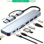 Resim Çift Arayüzlü 8 Portlu USB Hub, USB 3.0 & 2.0, Micro SD/TF Kart Okuyucu, Mikrofon/Ses Girişleri - Dizüstü Bilgisayarlarla Uyumlu, MacBook Pro, iMac, iPad Pro & Daha Fazla USB-C Cihazlar İçin, USB C, Diğer Arayüzler 