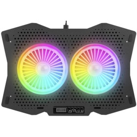 Resim Rampage Ad-rc9 Tornado Rgb Işıklı 2x115mm Fanlı 10-18 Notebook Soğutucu Laptop Soğutucu Lcd Panel 