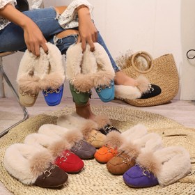 Resim 1 Çift Kadın Minimalist Fuzzy Ev Ayakkabıları, Dekoratif Tokalı Düz, Yumuşak Polarlı, Kolay Kayma, Kare Burun, PVC Taban, Kumaş Tabanlık, sadece Kuru Temizleme ile Kış 2024 