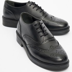 Resim LuviShoes AVRA Siyah Cilt Hakiki Deri Kadın Oxford Ayakkabı 