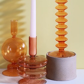 Resim Şık Cam Mum Tutucu Vazo - Modern Minimalist Kıvrımlı Sap Tasarımı, Yemek Odası veya Oturma Odası için Masaüstü Dekorasyonu için Mükemmel, Cam Mum Tutucu 