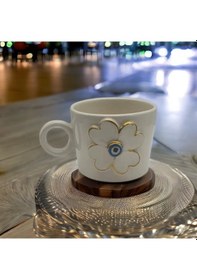 Resim Altın Yaldızlı Nazar Boncuklu Yonca Fincan Mug 