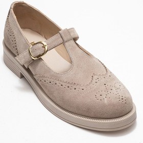 Resim Luvi Shoes Janney Bej Süet Hakiki Deri Bantlı Kadın Loafer Ayakkabı Bej Süet 