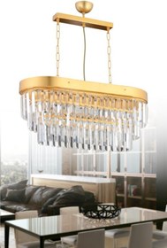 Resim Luxira Aydınlatma Linda Yemek Masası Gold Kristal Taşlı Avize 