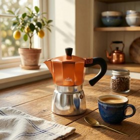 Resim Any Morning Hes-6 Espresso Kahve Makinesi Alüminyum Moka Pot 240 ml Bakır 