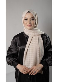 Resim Hürrem Bone Bej Desenli Şal Şifon Kumaş Kareli Çizgili 202107 12 Bej 