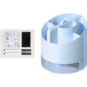 Resim Teltree 6'li Bölmeli Çok Amaçlı Kalemlik - Yazı Tahtası, Ayna, Telefon Standı Dahil 2 Silinebilir Kalem + Temizlik Bezi Mavi 