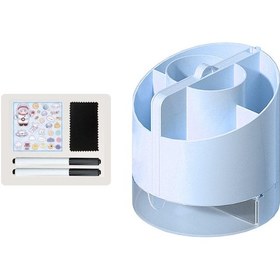 Resim Teltree 6'li Bölmeli Çok Amaçlı Kalemlik - Yazı Tahtası, Ayna, Telefon Standı Dahil 2 Silinebilir Kalem + Temizlik Bezi Mavi 