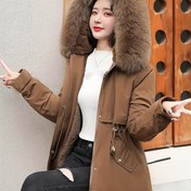 Resim Kadınlar İçin Kışlık Fermuarlı Kapüşonlu Ceket - Yumuşak Tüylü Yaka, Kalınlaştırılmış Kumaş, Fermuarlı Ön Kapatma, Ayarlanabilir Kemerli Bel ve Uzun Etek - Dış Giyim Parka (Gündelik/Resmi) - Makinede Yıkanabilir 