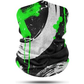 Resim Yeşil Beyaz Boya Desenli Motosiklet Bandana Boyunluk Outdoor Bala 