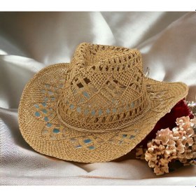 Resim Shopiolog Geniş Kenarlı Etnik Dokulu Uv Korumalı Hasır Kovboy Şapka Camel 