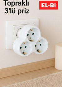 Resim ELBİ 3'lü Golyad Priz Çoğaltıcı – Topraklı Grup Priz (Beyaz) 