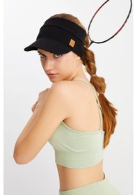 Resim Kadın Uv Korumalı Katlanabilir Üstü Açık Yumuşak Siperli Pamuklu Penye Tenis Vizör Şapka - Tek Ebat / Siyah Siyah 