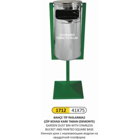 Resim Arı Metal Bahçe Çöp Kovası Kare Taban Pasl.kovalı 