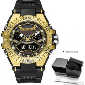 Resim Hanyang Altın Kutu Smael Erkekler Için Askeri Spor Saat Kronograf Kuvars Elektronik LED Ekran Kauçuk Kayışlı Dijital Bilek Saatleri Часы 8070 (Yurt Dışından) 