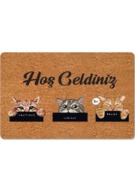 Resim Hoş Geldiniz Yazılır Temalı Kedili Dekoratif Dış Kapı Önü Ve Iç Mekan Paspası Pembe 