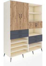 Resim Kronos Gardrop 11 Raflı 4 Çekmeceli 4 Kapaklı 176x59x221 Aytaşı-çam/antrasit Çam/antrasit 