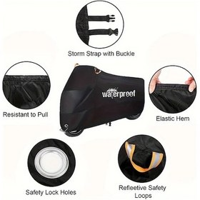 Resim Turcoshop11 L Model 210d Motosiklet Örtüsü Rüzgar Geçirmez Yansıtıcı Şeritli Kalın 