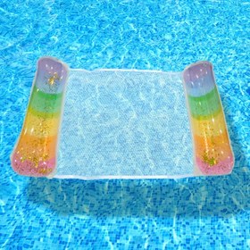 Resim 1 adet Glitter Gradient Şişme Hamak, Havuz ve Göl için PVC Yüzen Koltuk, Çok Renkli Su Şezlongu ile Parlayan Yıldızlar, Plaj ve Havuz Kenarı Rahatlaması için İdeal 