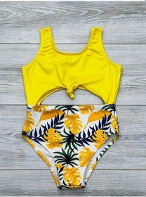 Resim My Kids Wear Kız Çocuk Sırt Detaylı Önden Bağlamalı Desenli Mayo Sarı 