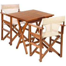 Resim Motoryagmarket Rejisör Katlanır Bahçe Balkon Seti: 80 x 80 CM Masa + 2 Sandalye Ceviz 