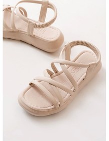 Resim 841-841 Bej Lastikli Kadın Günlük Sandalet Bej 