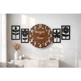 Resim Duvar Saati 40 Cm Aşk Temalı Şık Ve Çiçekli 4adet No 10013 Çok Renkli 