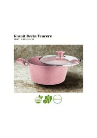 Resim 24 Cm Granit Derin Tencere Cam Kapak - Pembe Pembe 