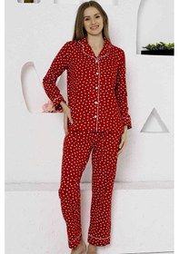 Resim Alimer Kadın Kırmızı Kalpli Gömlek Yaka Pijama Takımı Edy2764uk-k Kırmızı 