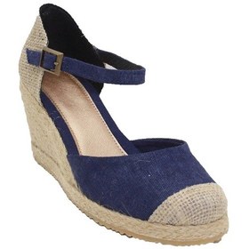 Resim Burnu Hasır Dolgu Topuk Lacivert Bayan Keten Hasır Espadril Lacivert 