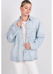 Resim Only Kadın Onlemmıe Çift Cepli Uzun Kollu %100 Pamuk Jean Gömlek 15344174 Açık Mavi Açık Mavi 