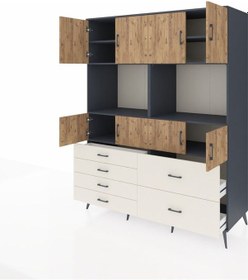 Resim Kronos Gardrop 8 Raflı 6 Çekmeceli 8 Kapaklı 176x59x221 Antrasit-çam/aytaşı Çam/aytaşı 
