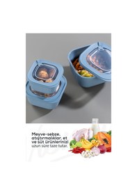 Resim Vienev Mikrodalga Ve Difrize Uygun Vip Kapaklı Özel Saklama Kabı Seti Mavi 9'lu 3 x 600 - 1100 - 1800 ML Mavi 
