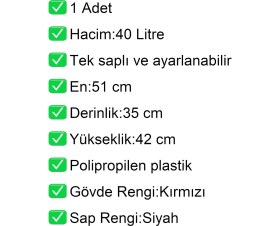 Resim Akdenizpos Tekerlekli Plastik Market Alışveriş El Sepeti 40 Litre Kırmızı 1 Adet 