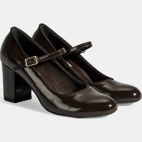 Resim Desa Kadın Kahve Ayarlanabilir Metal Tokalı Mary Jane Topuklu Ayakkabı 